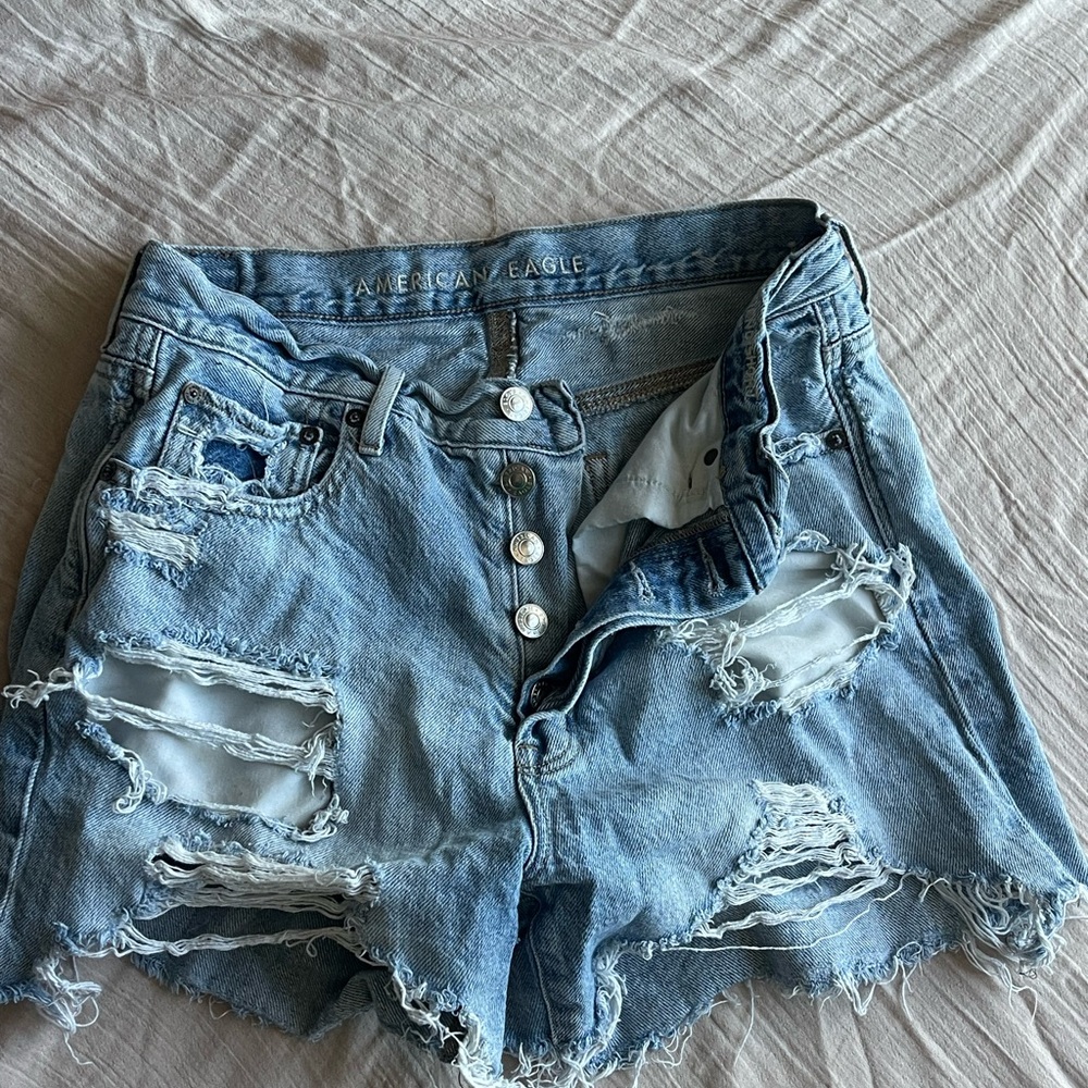 American Eagle Outfitters Light Blue Ripped Jean Shorts